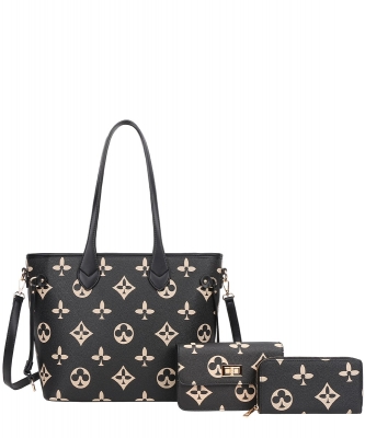 Fashion Faux Leather 3 in 1 Handbag Set DH-8091S BLACK